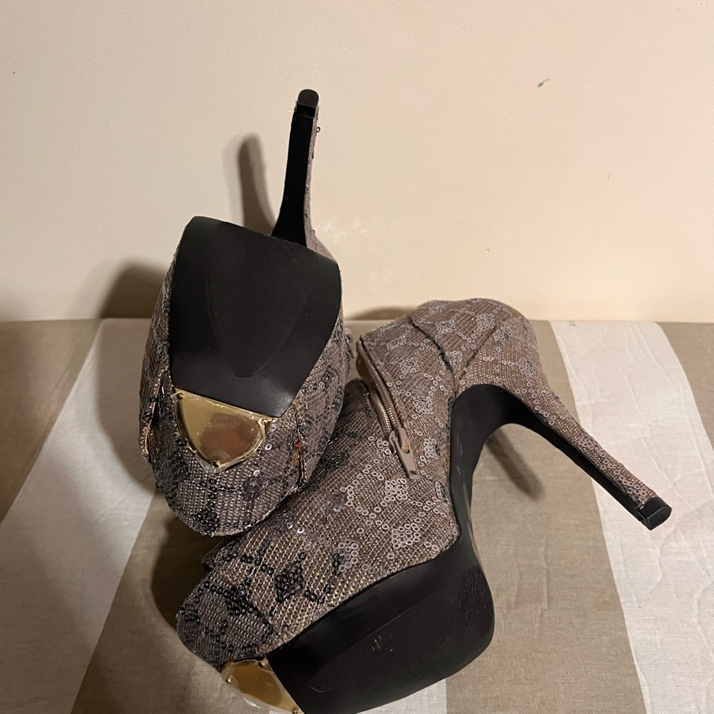 Pre-owned Qupid Glittery Brown High Heels - Picture 5 of 7